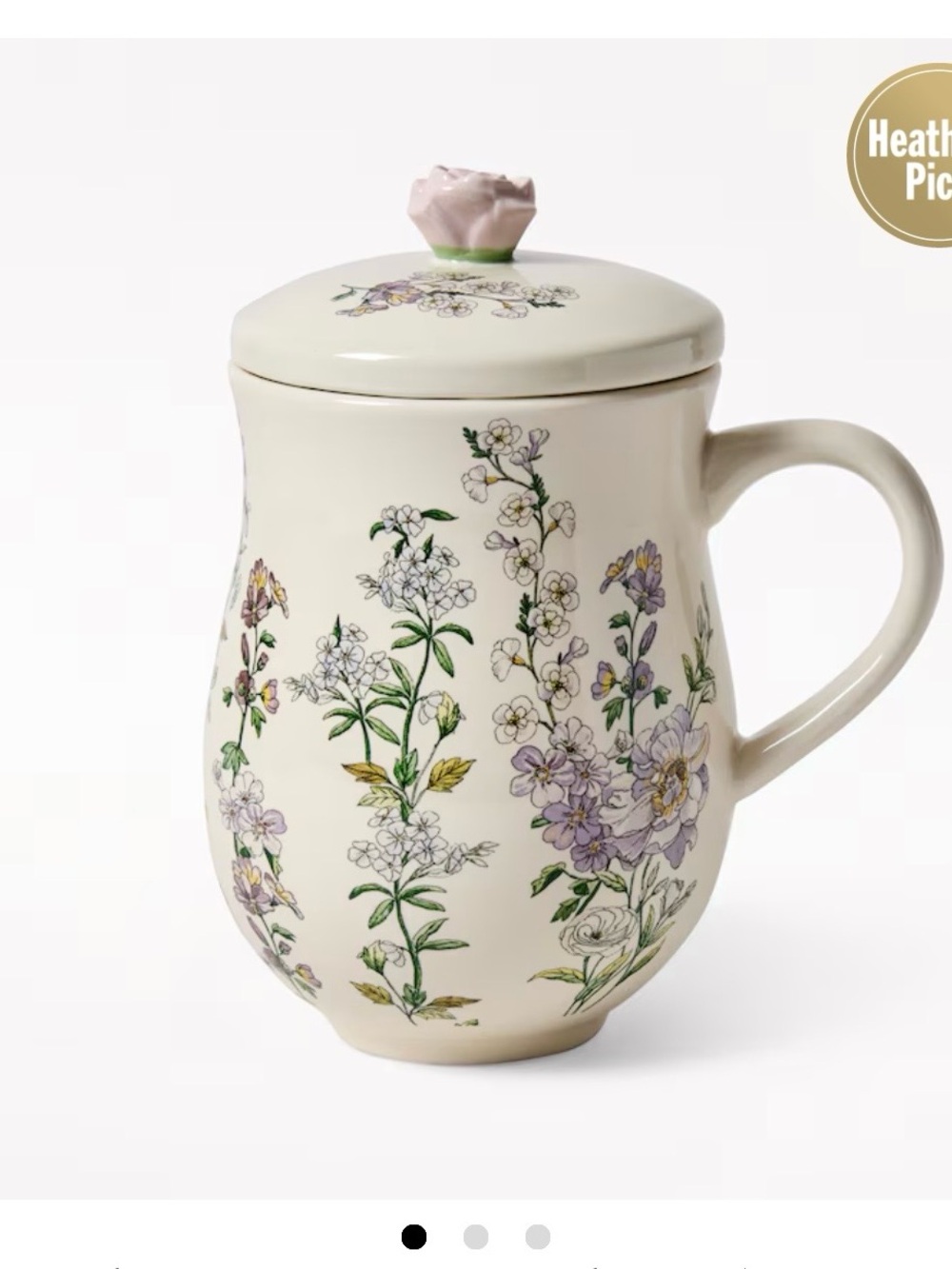 Floral Ceramic Lidded tea Mug with stainless steel infuser with Rose Knob
